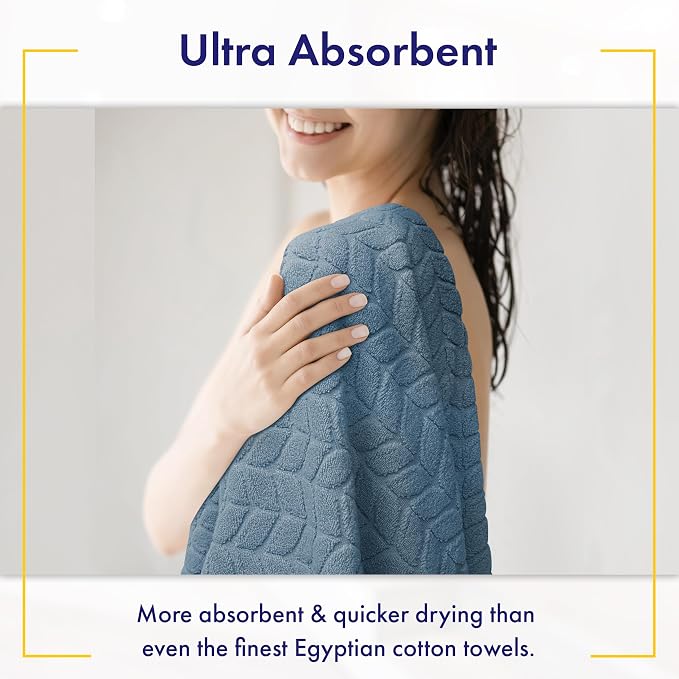 Alusa Home Ultra Soft & Stylish 700 GSM Luxury Bath Sheets | Pack of 2 | Extra Large 35x70 Inches | 100% Zero-Twist, Long-Staple Cotton | Remarkably Absorbent (Chambray)