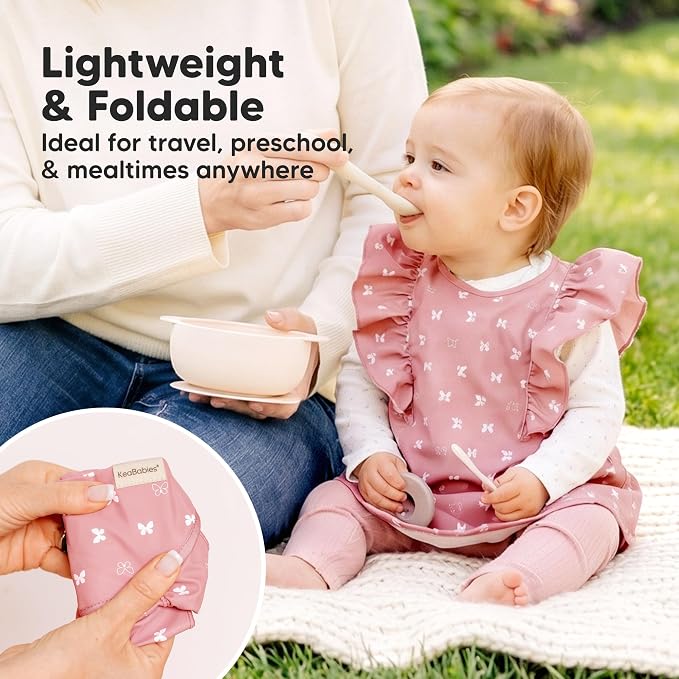 KeaBabies Waterproof Bibs for Baby Girl,Boy – 2-Pack Lightweight, Large Baby Bibs for Eating, Wearable Food Catcher, 6-12 Months Infant Feeding Essentials, Smock for Toddlers 1-3, Kids (Butterflies)