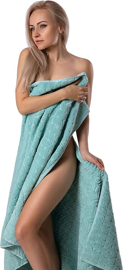 BAGNO MILANO Turkish Cotton Bath Towels, Hand Towels - Soft Plush Jacquard Collection Luxury Towels Set (Aqua Green, Towel Set of 3)