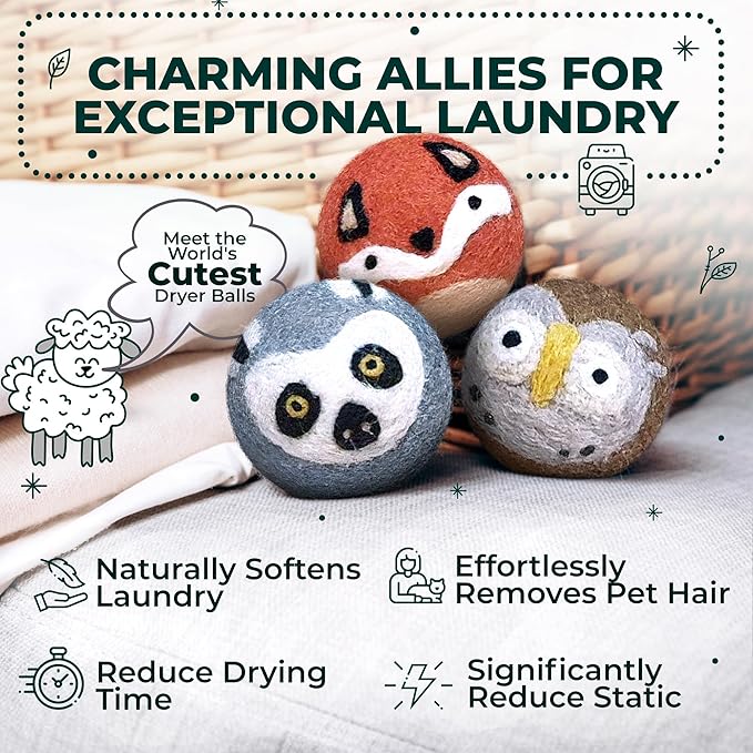 Chemical Free & Baby Safe! Reusable Wool Dryer Balls XL 6-Pack - Reduces Static, Cuts Dry Time, & Softens Naturally