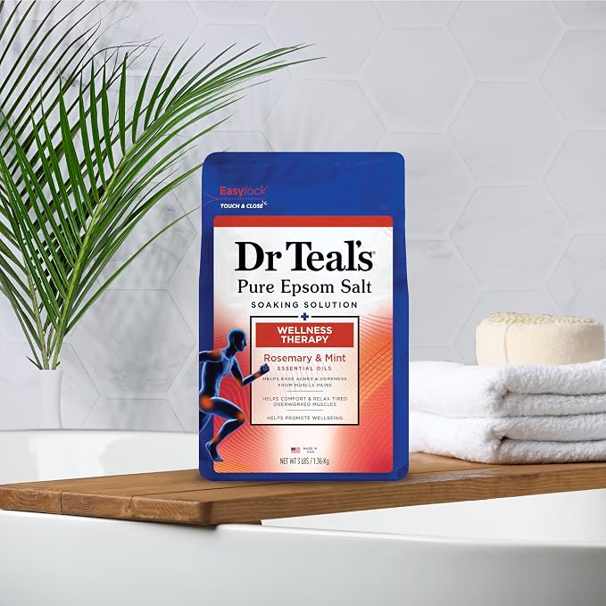 Dr Teal's Epsom Salt Magnesium Soak, Wellness Therapy with Rosemary & Mint, 3 lbs (Pack of 2)