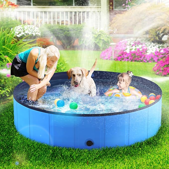 Niubya Portable Dog Pool, Foldable Pet Swimming Pool, Anti-Slip Collapsible Pet Bathtub, Hard Plastic Bath Pool for Pets Dogs and Cats, 80 x 16 in