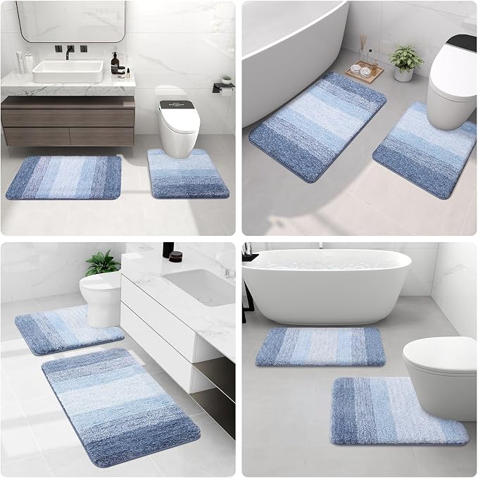 Arotive Microfiber Bathroom Rugs, Shaggy Soft and Absorbent Bath Rug, Thick Plush Machine Washable Dry Bath Mats for Bathroom, Tub and Shower, 30x17, Light Blue, Rectangular