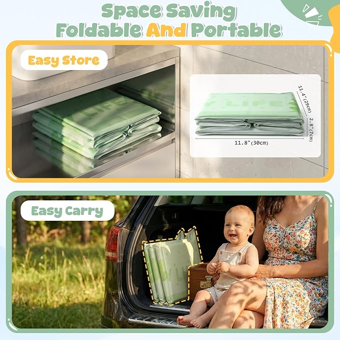 Orzbow Collapsible Baby Bathtub with Temperature Sticker, Portable Toddler Bathtub with Side Drain Plug, Travel Baby Bath Tub for 6 Months+, Easy to Clean, Stable & Durable, Folds to Store, Green