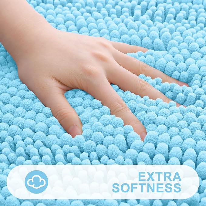 Grandaily Chenille Striped Bathroom Rugs 36x24, Extra Thick and Absorbent Bath Mats, Non-Slip Soft Plush Shaggy Shower Carpet, Machine Wash Dry, Bath Rug for Bathroom, (Large, Blue)