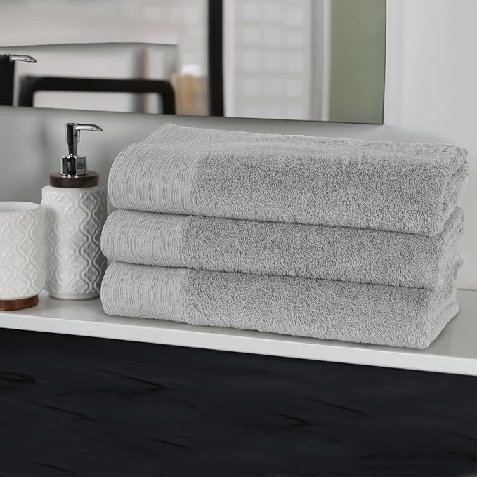 Superior Rayon from Bamboo Blend Bath Towel Set, Large Plush Absorbent Body Towels, Soft Luxury Quick Drying, Shower, Spa, Hotel, Pool, Guest Bathroom, Home Essentials, Set of 3, Platinum