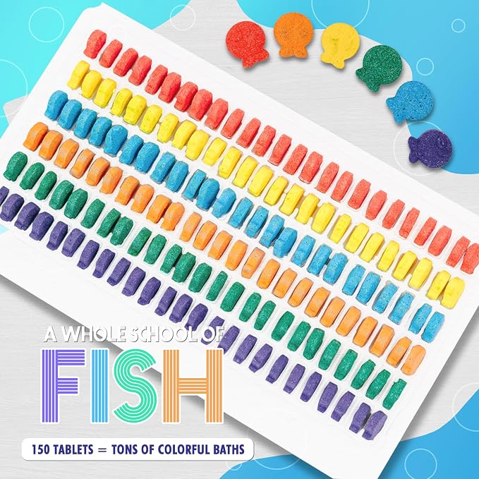 SplashEZ STEM Bath Color Tablets for Kids 150 Count - Fizzy Bath Bombs for Kids and Bath Toys for Toddlers, Non Toxic, Fragrance Free, No Tub Staining, Easy Clean, Toys for Kids