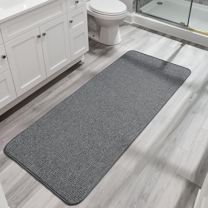Bosap Bath Mat,Ultra Thin Bathroom Runner Rugs,Large Bath Mats for Bathroom,Quick Dry,Non-Slip,Machine Washable,Low Pile,Bath Rug,Shower Outside,Sink,Home Decor Accessories.Dark Grey,3'x6'(36x72inch)