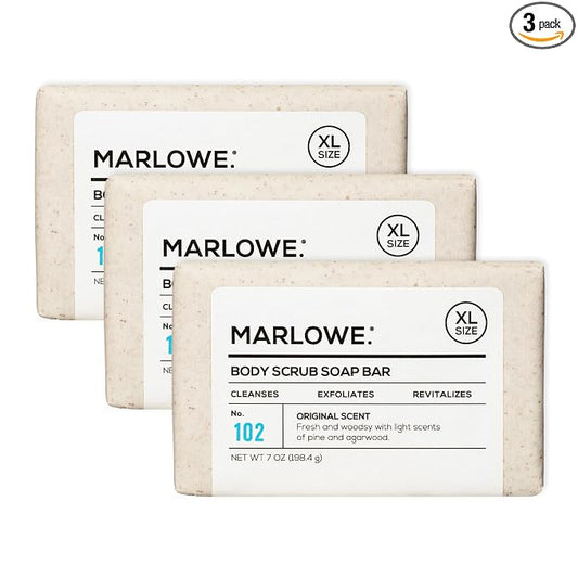 MARLOWE. Body Scrub Soap, Exfoliating Soap Bar, Sage + Fir, 7 oz (3 Bars) | Scrub Soap Bar that deeply cleanses and exfoliates while buffing away rough, dry skin. Original Sage + Fir scent.