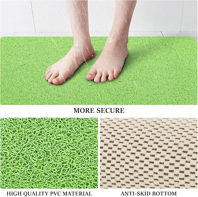 LuxStep Shower Mat Bathtub Mat,32x16 inch, Non-Slip Bath Mat with Drain, Quick Drying PVC Loofah Bathmat for Tub,Shower,Bathroom,Grass Green
