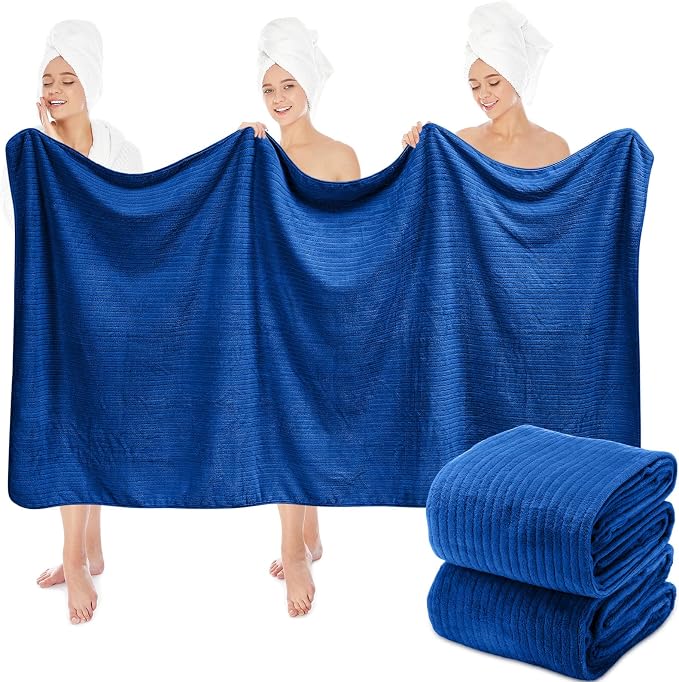SmoothNovelty 2 Pcs Oversized Coral Fleece Bath Sheets 40 x 80 Inch, Lightweight Extra Large Towel Blanket, Soft Jumbo Bathroom Towels with Hanging Loop for Bath, Pool, Beach, Spa, Travel (Navy)