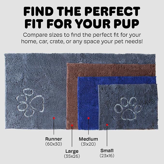 Dog Gone Smart Dirty Dog Doormat - Fast Drying Rug with Super Gripper Backing for Clean Floors - Super Absorbent and Machine Washable Mat for Muddy Paws - Grey