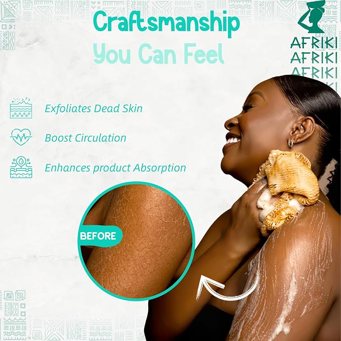 African Net Sponge, Premium Authentic Exfoliating Body Scrubber, Extra Long Stretch Bath Sponge for Shower, Deep Exfoliating Washcloth for Smooth Skin, 1 Pack (Seafoam)