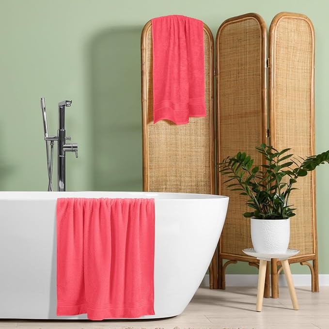 Belizzi Home Cotton 2 Pack Oversized Bath Towel Set 28x55 inches, Large Bath Towels, Ultra Absorbant Compact Quickdry & Lightweight Towel, Ideal for Gym Travel Camp Pool - Coral Orange