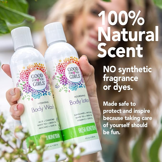 Good For You Girls Natural Body Wash with Aloe, Avocado & Jojoba Oils,Shower Gel Body Wash for Girls to Adults, Vegan and Paraben Free, Honeydew Scent (8 Fl oz)