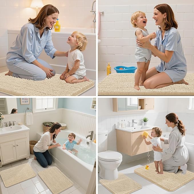 Arotive Bathroom Rugs 70x24, Extra Soft Absorbent Shaggy Chenille Bath Rugs, Machine Washable Rubber Backing Bath Mats for Bathroom Floor Tub and Shower, Home Decor Accessories, Beige