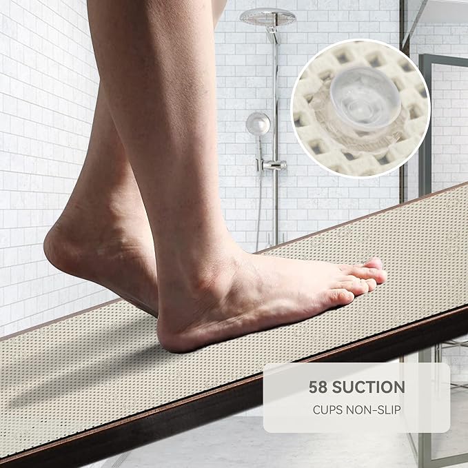 Bathtub Mat Non Slip, Soft Foam Bath Mat for Tub, Bathtub Mat with Drain Holes, Suction Cups Shower Mat (Ivory, 36''X17'')