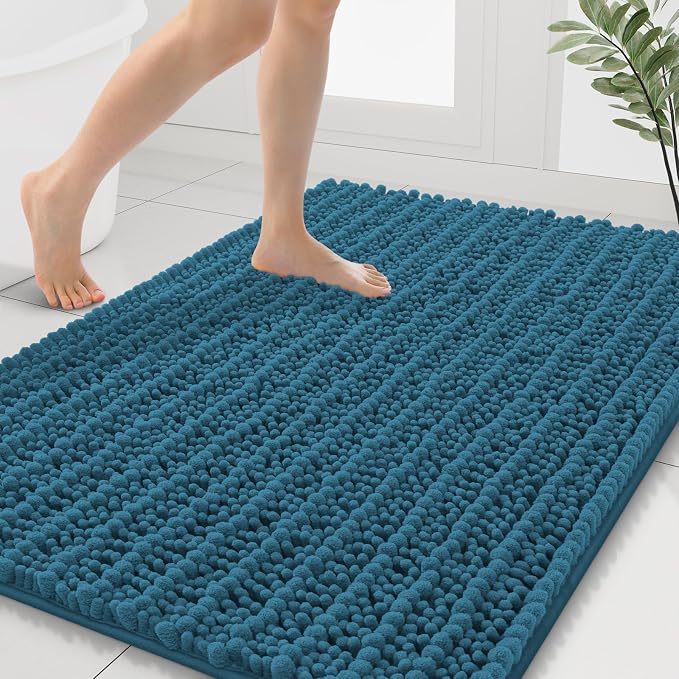 Smiry Bathroom Rugs Mat 40x32, Extra Soft Absorbent Chenille Bath Rugs, Non Slip Rubber Backing Machine Washable Quick Dry Bath Mats for Bathroom Floor, Tub, Shower, Home Accessories, Peacock Blue