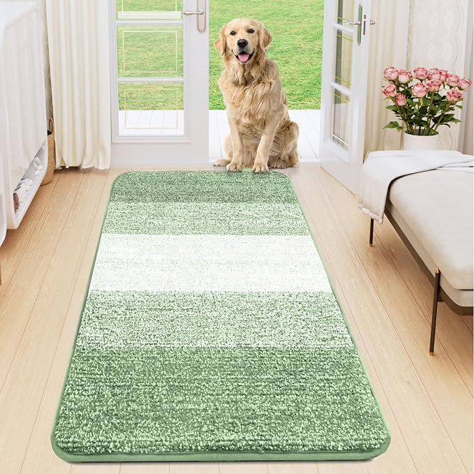 Smiry Dog Door Mat for Muddy Paws, Absorbs Moisture and Dirt, Low-Profile Entryway Mat with Non-Slip Backing, Entry Indoor Outdoor Doormat for Inside Floor (54x24 Inches, Sage Green, Striped)