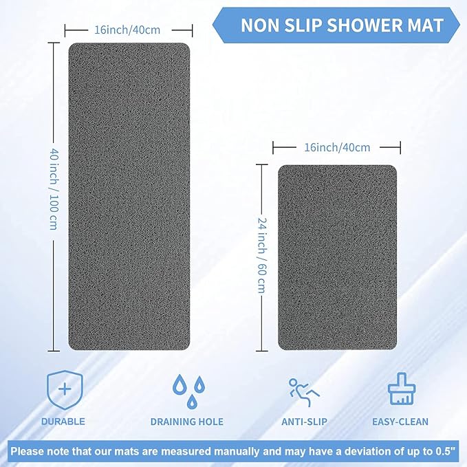 Hargiis Non Slip Bathtub Mat, Anti Slip Shower Mat, Fast Drying Bath Tub Mats, Foot Scrubber Mat, Anti Slip Mat for Tub, Floor, Bathroom, Home, Kitchen, Hotel (Grey 24"x16")