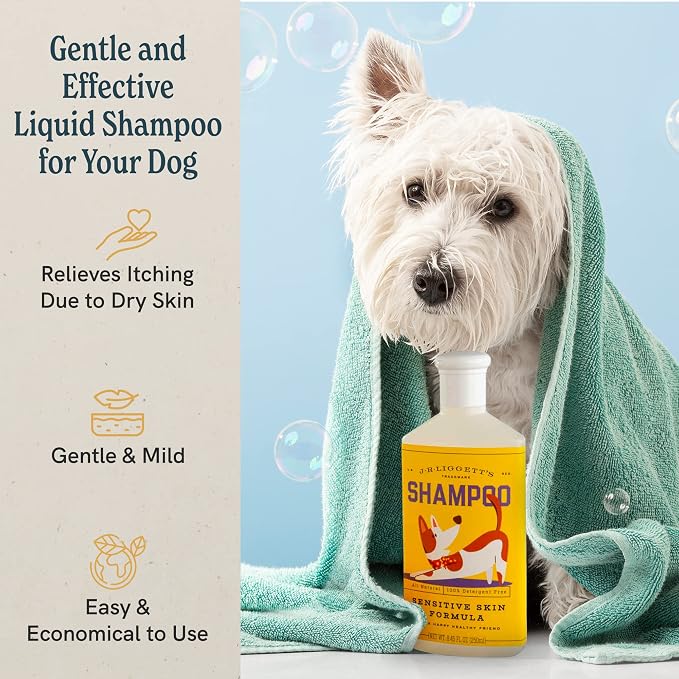 J.R.LIGGETT'S Liquid Dog Shampoo for Sensitive Skin, Natural Canine Cleanser with Aloe Vera and Colloidal Oatmeal, Hypoallergenic Formula, Detergent-Free, 8.45 fl oz