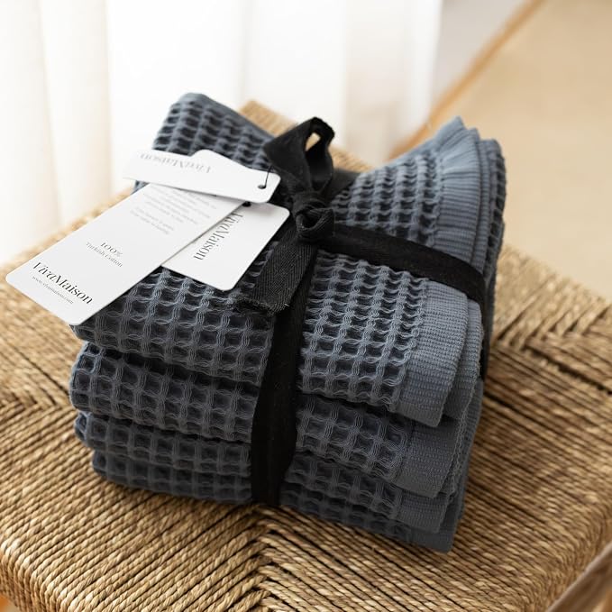 Premium Waffle Hand Towels Pack of 4 Extra Large 20x35 inch - 100% Turkish Cotton, Waffle Weave, Quick Dry, Lint Free, Super Absorbent, Thin Hand Bath Towel (Brown, Set of 4 Hand Towels)