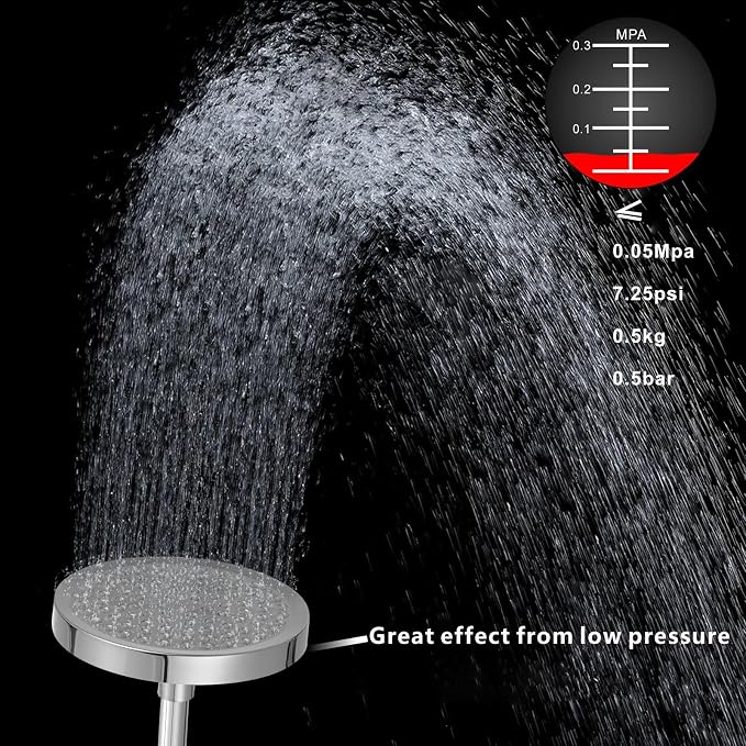 Voolan High Pressure Rain Shower Head with Handheld Spray Combo, Hand Held Filter Showerhead with Self-adhesive Holder and 59" Hose (Round, Chrome)