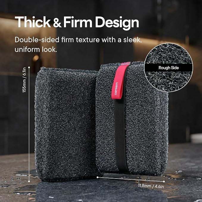 Caveem Exfoliating Body Scrubber, Rough Body Exfoliator for Effective Exfoliating, Dead Skin Remover, Body Exfoliating Sponge, Bath and Body Buffer, Bath Sponge for Shower - 2 Pack (Dark Grey)