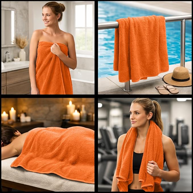 RIVERSIDE Pack of 1 Jumbo Bath Sheet 40 x 80 Inches - Extra Large Bath Towel, Super Soft & Highly Absorbent, 100% Cotton Quick Dry, Perfect to Wrap Yourself in - Orange