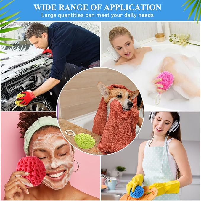 FoldTier 6 Pcs Bath Sponge Deep Cleansing Body Loofah Gentle and Deep Exfoliating Body Scrubber Bath Accessories Men Women Baby Sponge for Bathing Shower (Stylish Color)