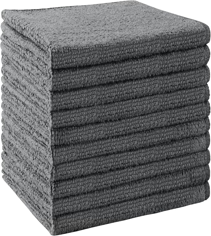 UNIMADE Washcloths Bulk - 10 Pack - Face Towels (12" x 12"), Highly Soft Wash Cloths and Hand Towels, Fast Drying Multi-Purpose Microfiber Cleansing Cloths for Bathroom, Hotel, Spa, and Salon - Grey