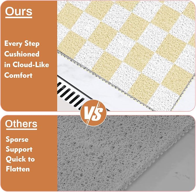 Non Slip Loofah Shower Mats 24"x16", PVC Loofah Bath Mat for Inside Shower, Quick Dry Soft Bath Mat for Bathroom Floor, Tub Pool Kitchen Entryway Home Hotel, Beige Checkered