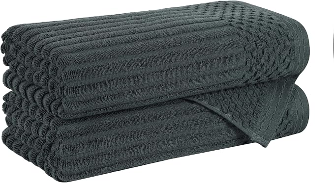 Superior Cotton 2-Piece Solid and Ribbed Bath Towel Set, Bath Towels- 27" x 54", Pine