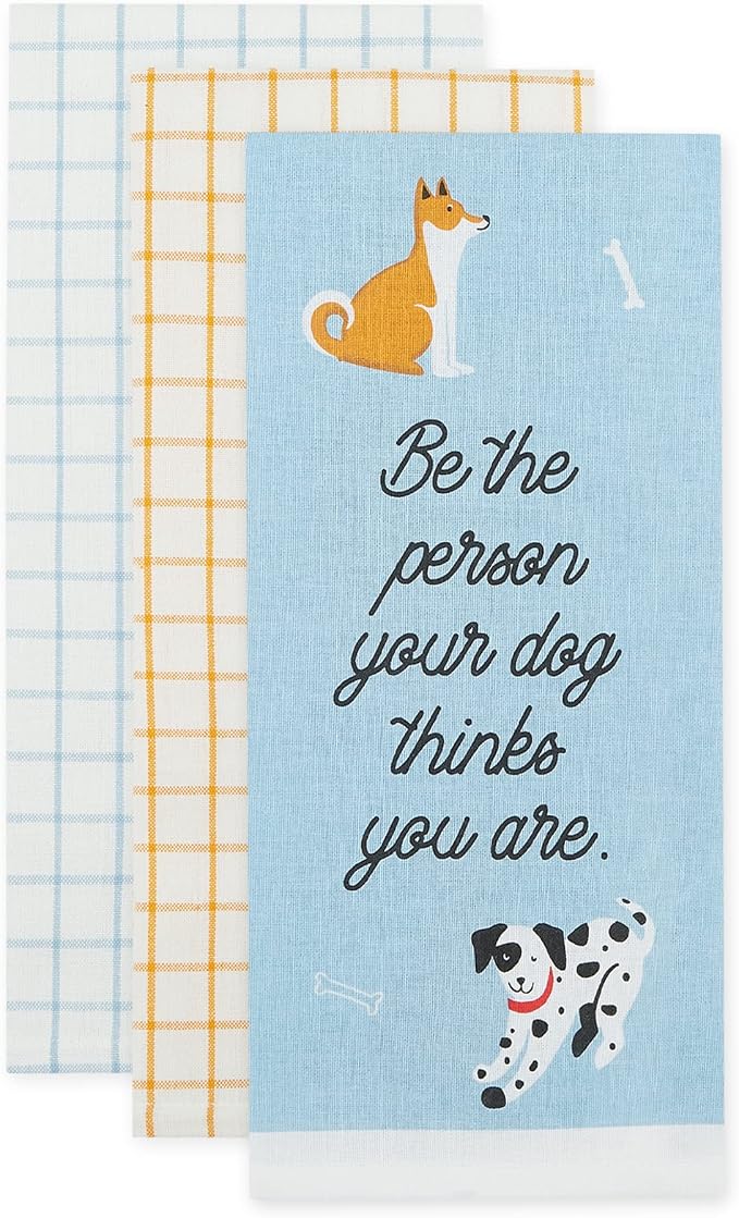 DII Everyday Pets Kitchen Collection Absorbent Dishtowel Set, 18x28, Dog Person, 3 Count