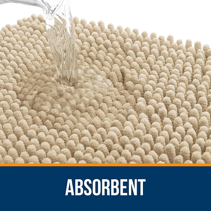 OLANLY Large Bathroom Rugs 50x30, Extra Soft Absorbent Chenille Bath Rugs, Rubber Backing Quick Dry, Machine Washable Bath Mats for Bathroom Floor, Tub and Shower, Home Decor Accessories, Beige