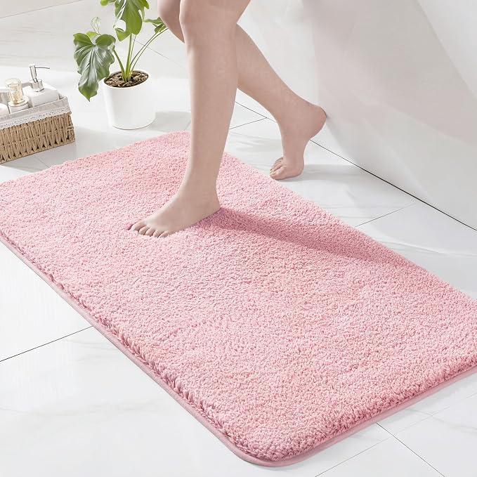Exclusivo Mezcla Bathroom Rugs Mat 24x47, Extra Soft Non Slip Absorbent Water Microfiber Bath Rugs, Machine Washable Quick Dry Bath Mats, Shower, Home Decor, Solid Pink