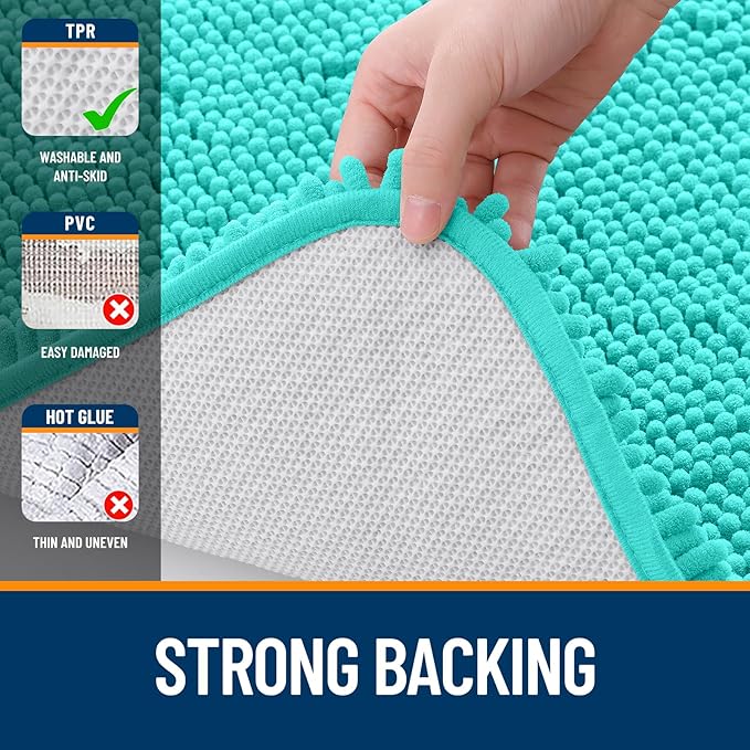 OLANLY Bathroom Runner Rugs 44x24, Extra Soft Absorbent Chenille Bath Rugs, Rubber Backing Quick Dry, Machine Washable Long Bath Mats for Bathroom Floor, Tub and Shower, Home Decor Accessories, Teal
