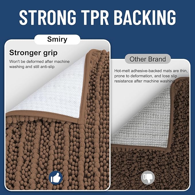 Smiry Bathroom Rugs Mat 47x24, Extra Soft Absorbent Chenille Bath Rugs, Non Slip Rubber Backing Machine Washable Quick Dry Bath Mats for Bathroom Floor, Tub, Shower, Home Decor Accessories, Mocha