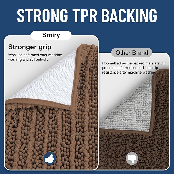 Smiry Bathroom Rugs Mat 30x20, Extra Soft Absorbent Chenille Bath Rugs, Non Slip Rubber Backing Machine Washable Quick Dry Bath Mats for Bathroom Floor, Tub, Shower, Home Decor Accessories, Mocha