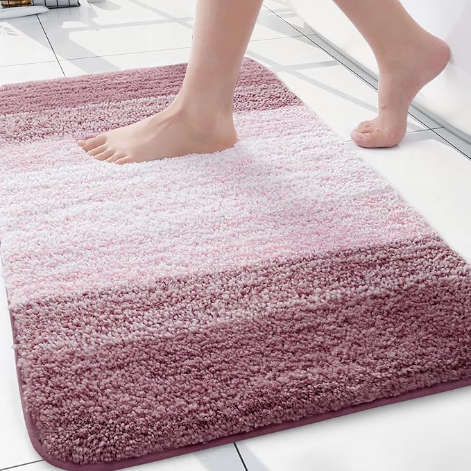 Arotive Microfiber Bathroom Rugs, Shaggy Soft and Absorbent Bath Rug, Thick Plush Machine Washable Dry Bath Mats for Bathroom, Tub and Shower, 24x16, Mauve, Rectangular