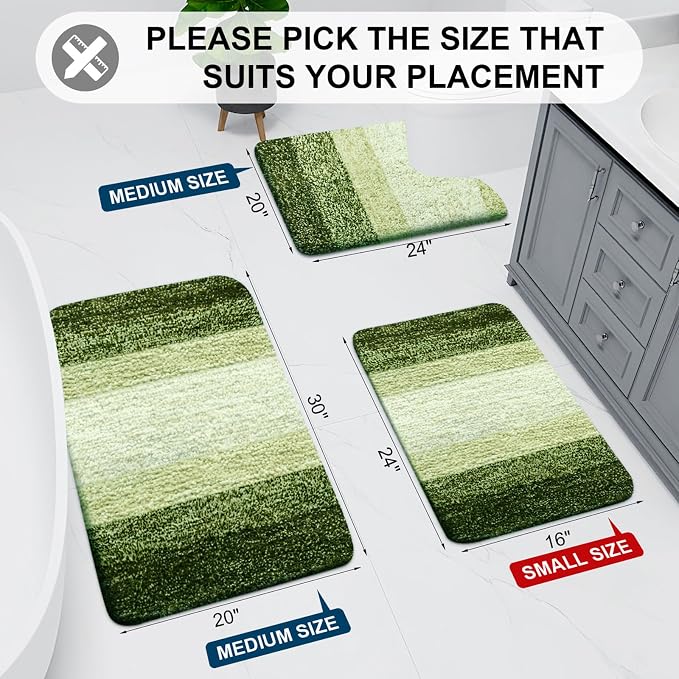 Arotive Microfiber Bathroom Rugs, Shaggy Soft and Absorbent Contour Toilet Rugs, Thick Plush Machine Washable Dry Bath Mats for Toilet Base, 24x16, Blackish Green, Rectangular