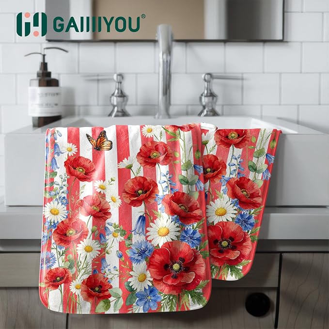 4th of July Hand Towel Highly Absorbent Kitchen Towel Set for Patriotic Memorial Day