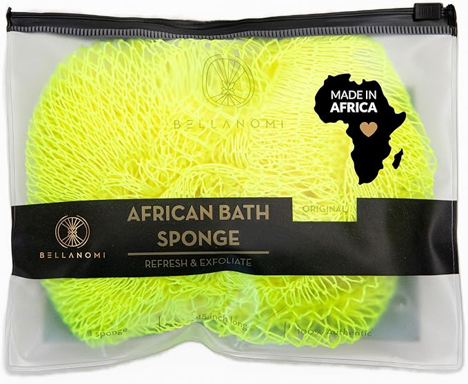 BELLANOMI African Exfoliating Net Sponge, Authentic, Ethically sourced from Nigeria, 45 inches Long, Back Scrubber for Daily use (Keylime)