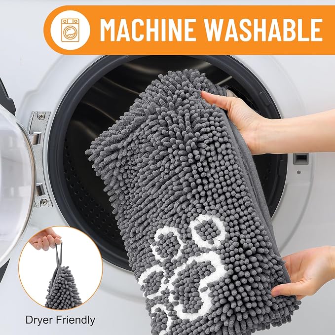 Smiry Chenille Dog Drying Towel, Extra Absorbent Bath Towel for Mud Dogs, Ultra Soft Quick Dry Pet Wash Mitt for Bathing, Grooming and Post-Walk Cleaning (31x13 Inches, Dark Grey)