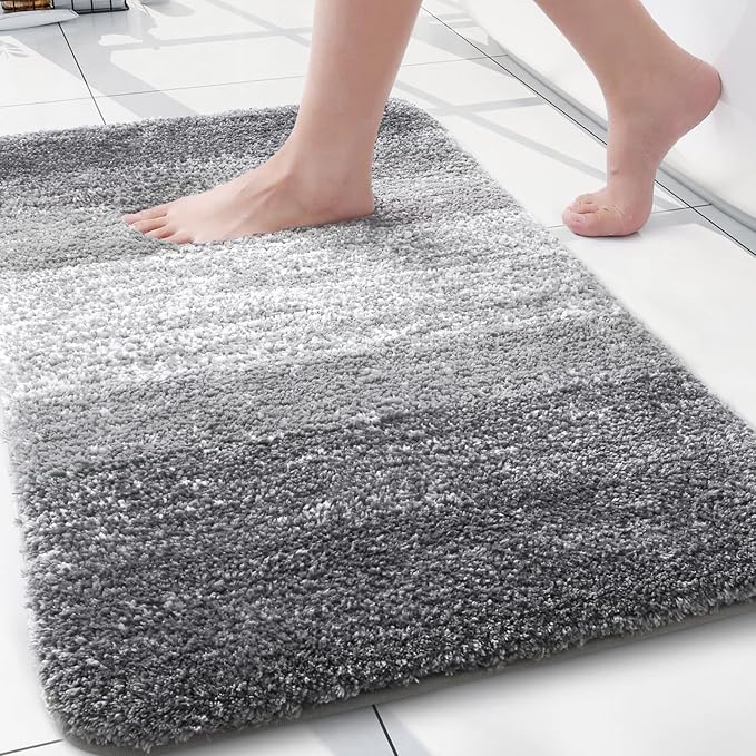 Arotive Microfiber Bathroom Rugs, Shaggy Soft and Absorbent Bath Rug, Thick Plush Machine Washable Dry Bath Mats for Bathroom, Tub and Shower, 24x16, Grey, Rectangular