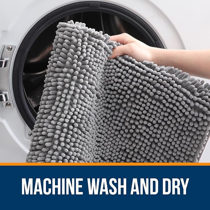 OLANLY Large Bathroom Rugs 45x27, Extra Soft Absorbent Chenille Bath Rugs, Rubber Backing Quick Dry, Machine Washable Bath Mats for Bathroom Floor, Tub and Shower, Home Decor Accessories, Grey