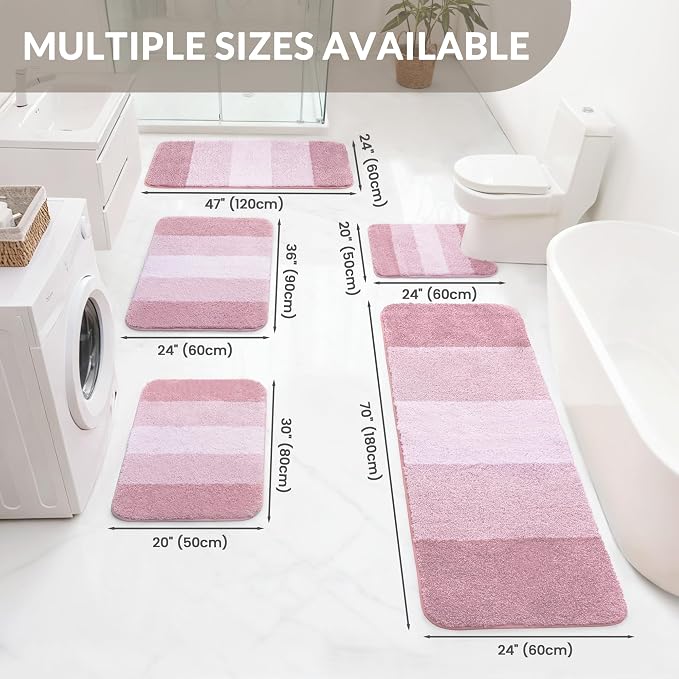 Exclusivo Mezcla Bathroom Rugs Mat 24x36, Extra Soft Non Slip Absorbent Microfiber Bath Rugs, Machine Washable Quick Dry Bath Mats for Bathroom Floor, Shower, Home Decor, Gradient Pink