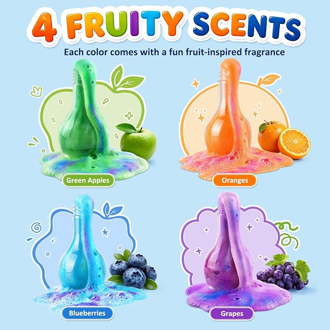 Bubble Bath Potion Kit for Kids, 4 Pack Fizzing Bath Bombs with Colorful Foam, Magic Eruption Fun Science Bath Toys, Birthday Gifts for Boys Girls Ages 3-8
