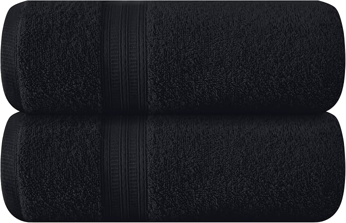 BOUTIQUO Cotton 2 Pack Oversized Bath Towel Set, Large Bath Towels 27x54, Ultra Soft, Absorbent, Compact, Quick Drying and Lightweight, Eco-Friendly and 100% Recyclable Towel Set - Black