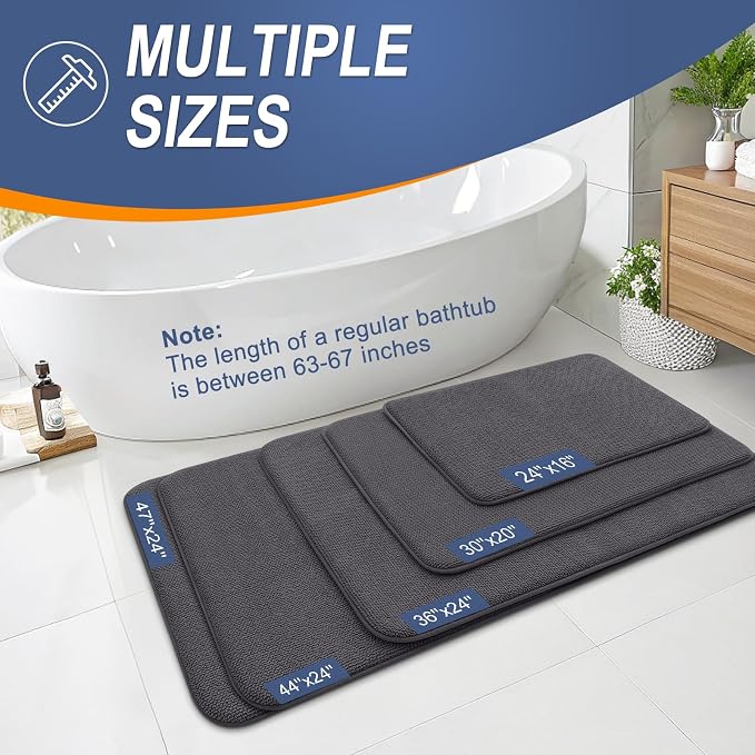 OLANLY Thick Memory Foam Large Bathroom Rugs 40x32, Extra Soft Absorbent Bath Rug, Quick Dry Bath Mat, Non-Slip, Machine Washable Mats for Bathroom, Tub and Shower, Home Decor Accessories, Dark Grey